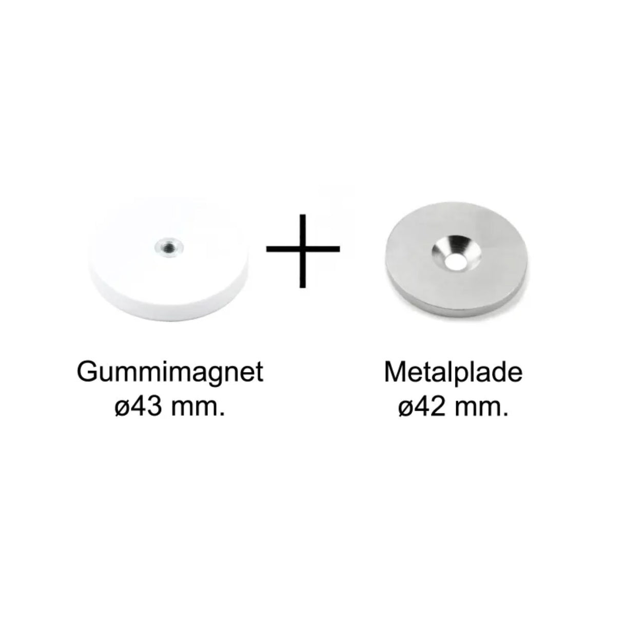 Dørstoppsett hvit gummi magnet + metallplate (medium)