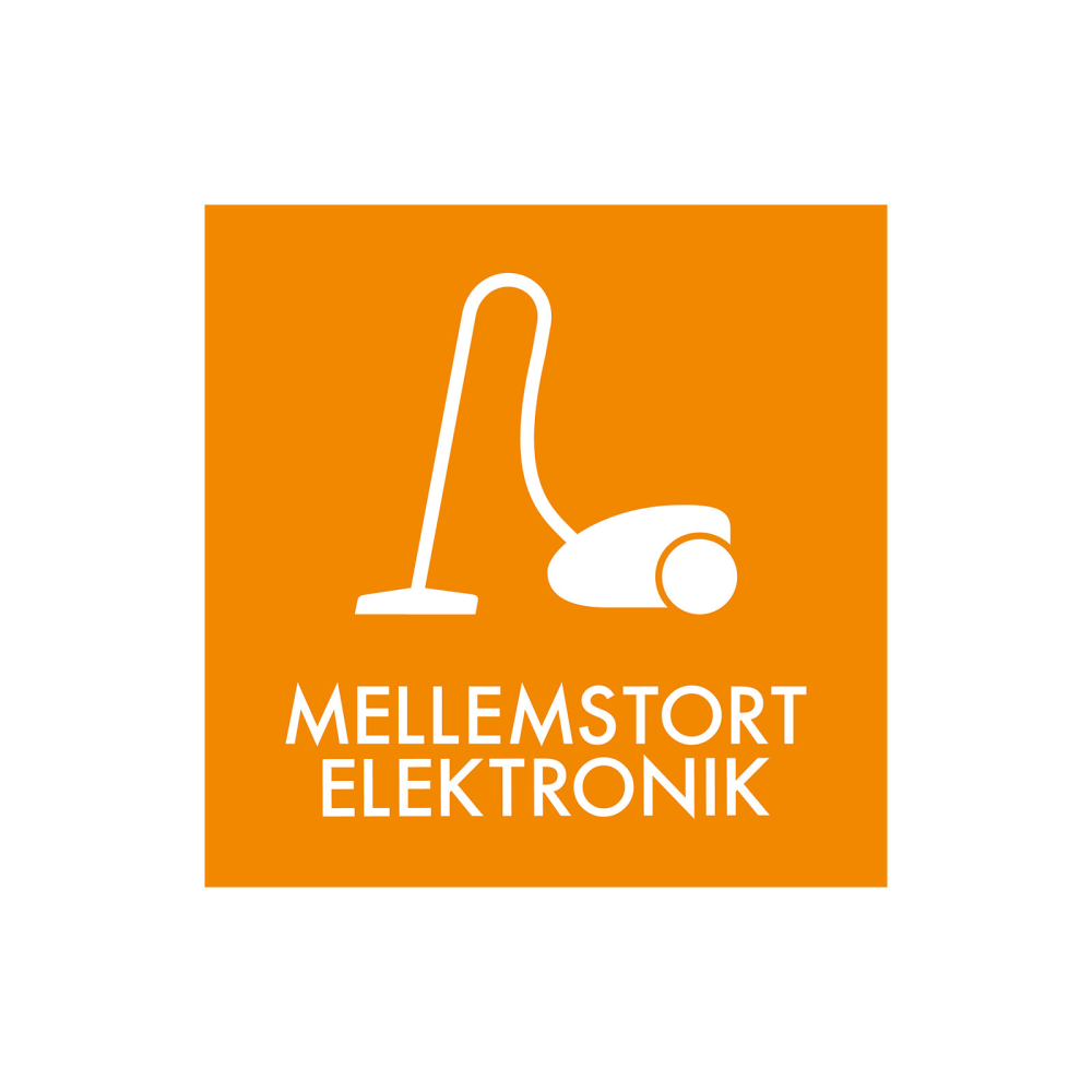 Avfallssortering "mellomstor elektronikk" - magnetskilt 30x30 cm.